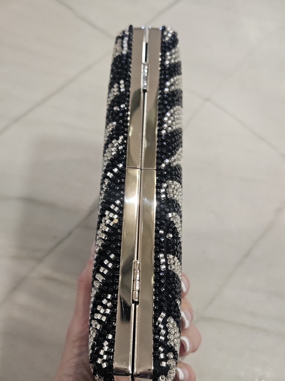Zebra Pattern Rhinestone & Beaded Evening Clutch - Picture 4 of 7